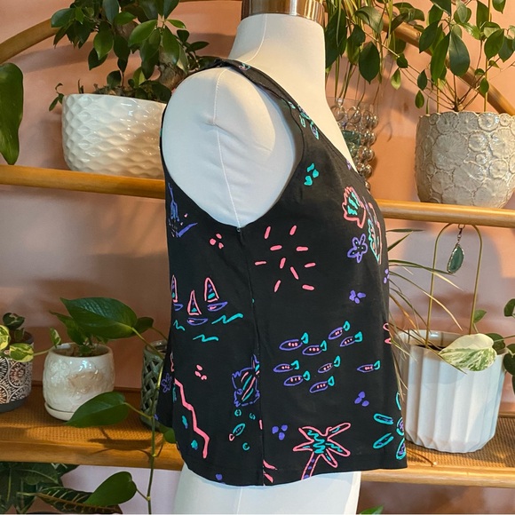 Vintage Black Tank Top with Colorful Patterns - Picture 6 of 12